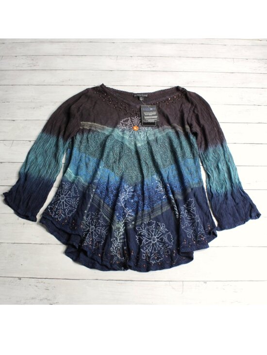 Greater Good Tops - Greater Good Women's Bohemian Tunic Top Size S M Beaded Tie Dye 3/4 Sleeve